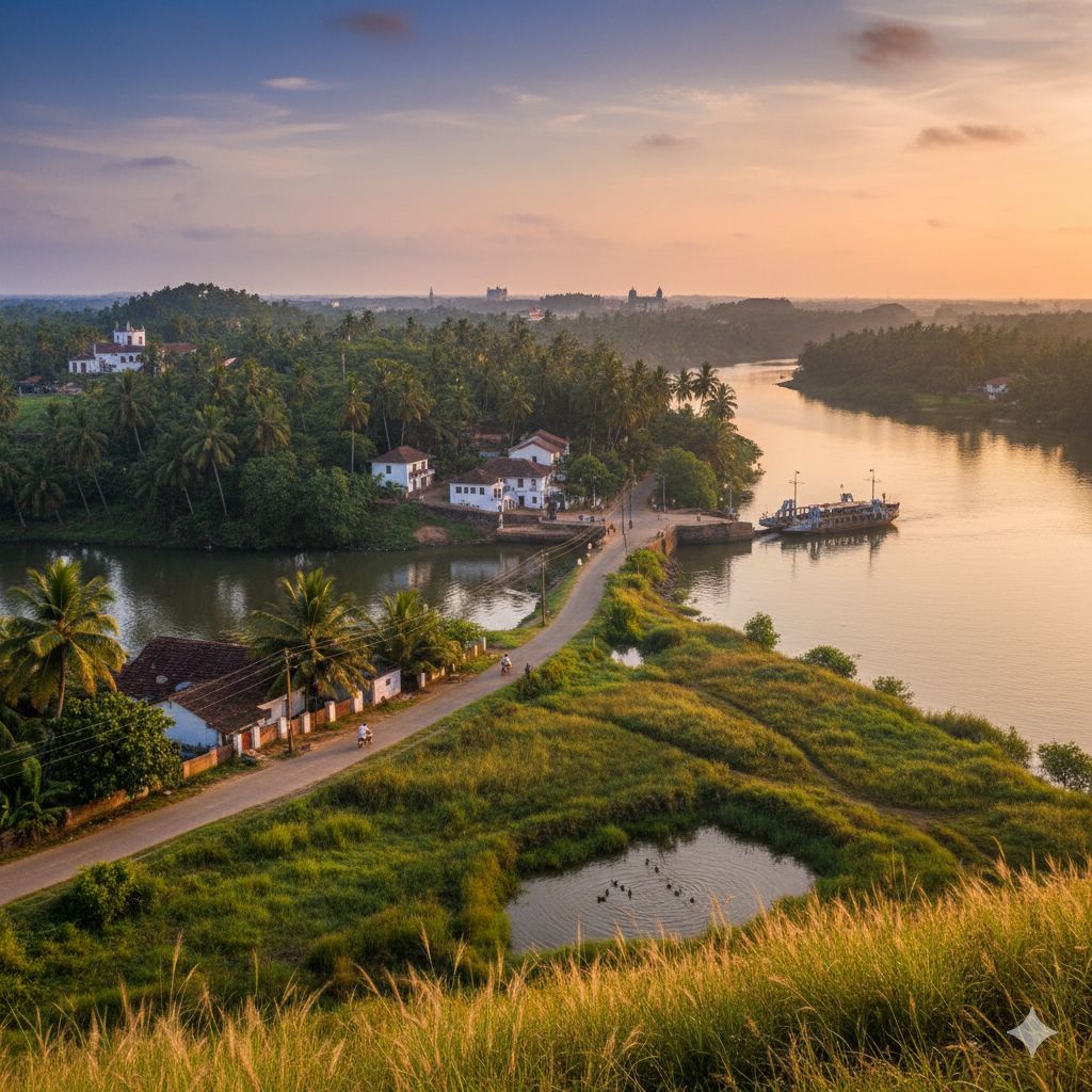 Divar Island traditional village view from yacht